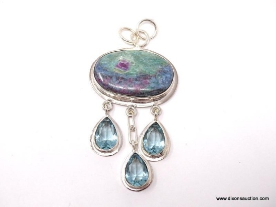 .925 2 1/2" AAA AWESOME RUBY ZOISITE CENTER STONE WITH APATITE DROP ACCENTS PENDANT - NEW! SRP