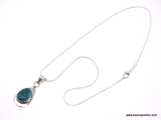 .925 RHODIUM GORGEOUS SAKOTA MINED PEAR SHAPED FACTED NATURAL EMERALD; ON 18" CHAIN - NEW! SRP
