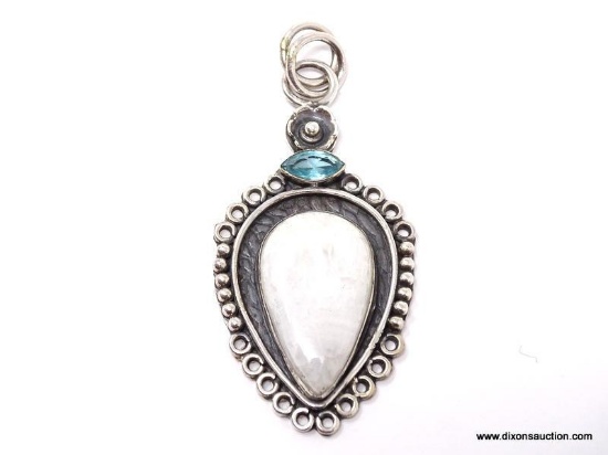 .925 2 1/4" AAA TOP QUALITY DETAILED LARGER MOONSTONE WITH BLUE TOPAZ PENDANT - NEW! SRP $79.00