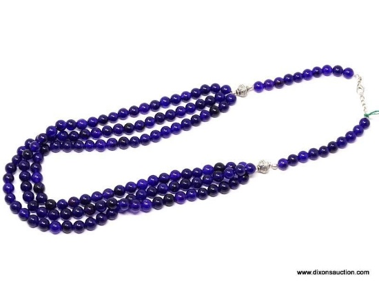 589.00 CTS 18" - 20" 3 STRAND 7 MM - 8 MM EARTHMINED; ROUND AMETHYST NECKLACE; LOBSTER CLASP - NEW!