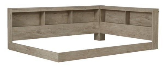 (R1) SIGNATURE DESIGN BY ASHLEY OLIAH NATURAL BOOKCASE STORAGE BED. IS IN BOX. SOME ASSEMBLY IS