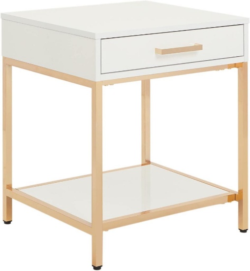 (R1) OSP HOME FURNISHINGS ALIOS WHITE END TABLE. IS IN BOX. MEASURES 20 IN. W X 19 IN. D X 23 IN. H.
