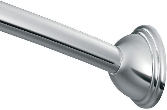 (R1) MOEN ADJUSTABLE CURVED CHROME SHOWER ROD. MAKE MORE ELBOW ROOM WITH THIS MODERN, STAINLESS