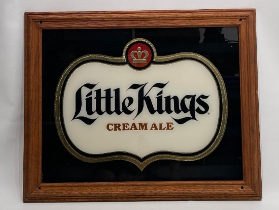 (11K) LITTLE KINGS CREAM ALE GLASS ADVERTISING SIGN FRAMED (21 X 17)