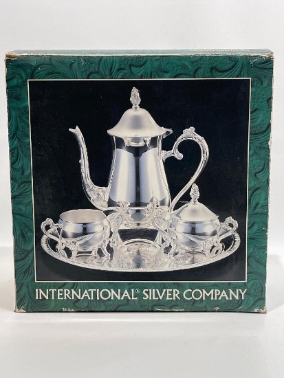 (12L) INTERNATIONAL SILVER COMPANY SILVERPLATED FOUR PIECE COFFEE SET INCLUDES COFFEE POT, CREAMER,