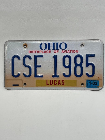 OHIO BIRTHPLACE OF AVIATION LUCAS COUNTY LICENSE PLATE CSE 1985 1-01 STICKER