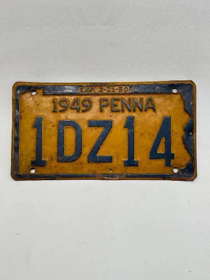 1949 PENNSYLVANIA LICENSE PLATE EXP 3-31-50 #1DZ14