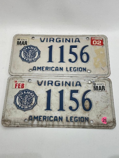 AMERICAN LEGION VIRGINIA LICENSE PLATE PAIR 1156