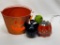 (6F) METAL HALLOWEEN JACK O LANTERN PAIL (6 INCH), BLACK CAT BELL, JACK O LANTERN LAMP