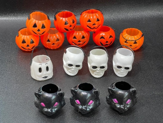 (10J) TRUE VINTAGE MINIATURE PARTY FAVOR HALLOWEEN TRICK OR TREAT BUCKETS JACK O LANTERN PUMPKIN,