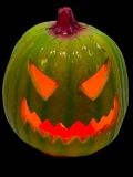 (5E) SPOOKY GREEN ANGRY JACK O LANTERN ZOMBIE VIRUS ELECTRIC LIGHTED PUMPKIN (10 INCH)