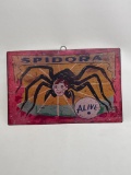 (4D) SPIDORA ALIVE DISTRESSED-LOOK METAL SIDESHOW FREAKSHOW SIGN (17 X 11 INCHES)