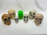 (8H) HALLOWEEN SPOOKY SCARY PLASTIC FOAM HUMAN SKULL COLLECTION (LARGEST ARE ACTUAL SIZE)