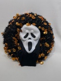 (6F) 18 INCH HALLOWEEN SCREAM FACE TINSEL WREATH DOOR DECORATION