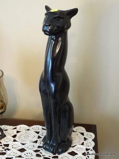 (FR) BLACK CAT PORCELAIN STATUE. MEASURES APPROX. 17-1/2" TALL.
