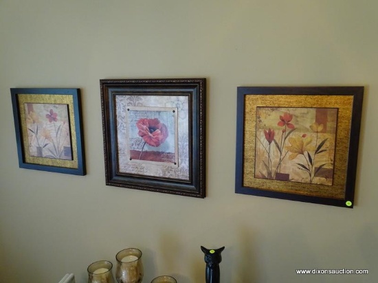 (FR) LOT OF (3) FLORAL PRINTS IN DECORATIVE FRAMES. THE LARGEST MEASURES APPROX. 21-1/2" X 21-1/2".