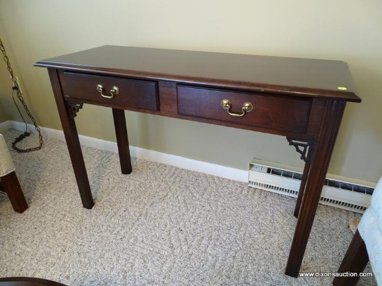 (FR) TWO DRAWER SOFA/CONSOLE TABLE WITH BRASS PULLS AND REEDED LEGS. MEASURES APPROX 40.5" X 16" X