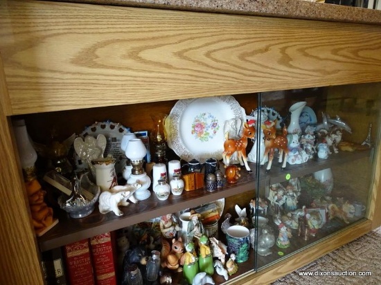 (DR) SHELF LOT OF MISC. FIGURINES & COLLECTIBLES TO INCLUDE: VINTAGE REINDEER FIGURINES, DOLPHINS,