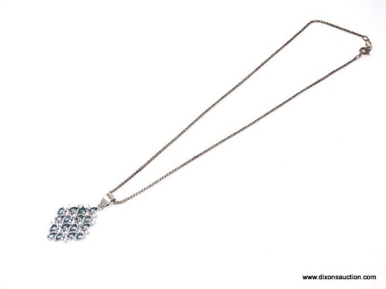 .925 STERLING SILVER LADIES 4 CT BLUE TOPAZ PENDANT WITH 16" CHAIN. ITEM IS SOLD AS IS WHERE IS WITH