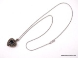 .925 STERLING SILVER LADIES BLACK ONYX HEART PENDANT ON 20 IN CABLE CHAIN. ITEM IS SOLD AS IS WHERE