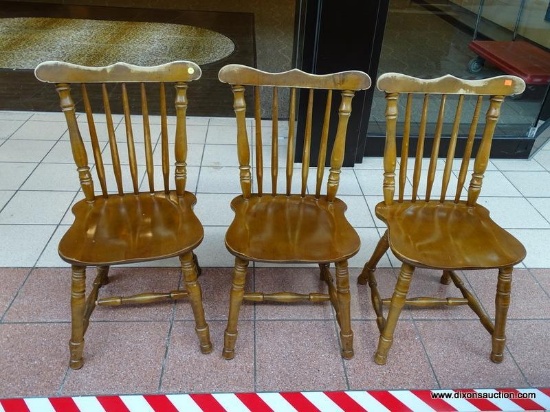 (R1) SET OF 3 PLANK BOTTOM SIDE CHAIRS. EACH MEASURES 16 IN X 17 IN X 43 IN. ITEM IS SOLD AS IS