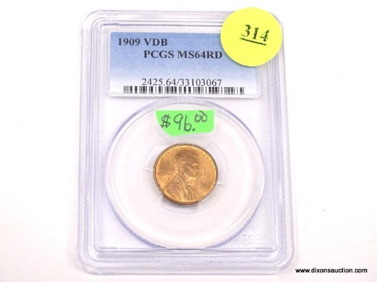 1909 VDB LINCOLN WHEAT PENNY - MS 64 RD - GRADED BY PCGS #2425.64/33103067.