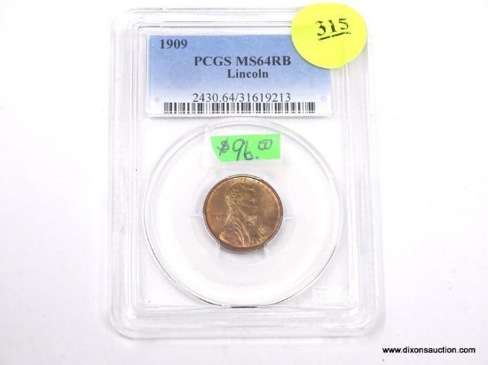 1909 LINCOLN WHEAT PENNY - MS 64 RB - GRADED BY PCGS #2430.64/31619213.