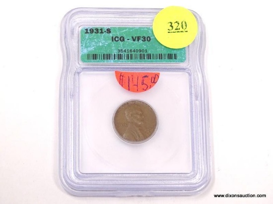 1931-S LINCOLN WHEAT PENNY - VF 30 - GRADED BY ICG #3541640901.