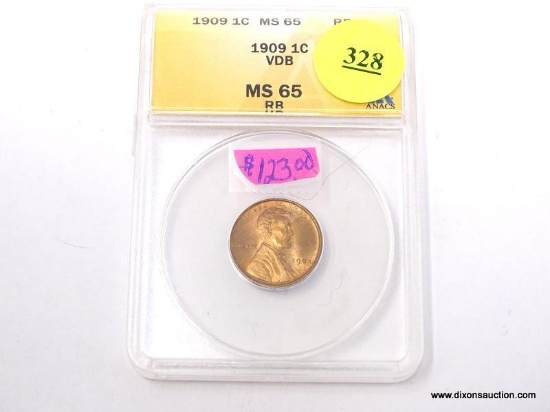 1909 VDB LINCOLN WHEAT PENNY - MS 65 RB - GRADED BY ANACS #4436291.