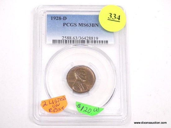 1928-D LINCOLN WHEAT PENNY - MS 63 BN - GRADED BY PCGS #2588.63/36428819.