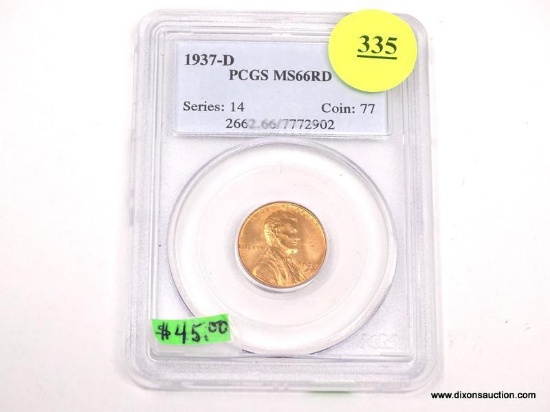 1937-D LINCOLN WHEAT PENNY - MS 66 RD - GRADED BY PCGS #2662.66/7772902.