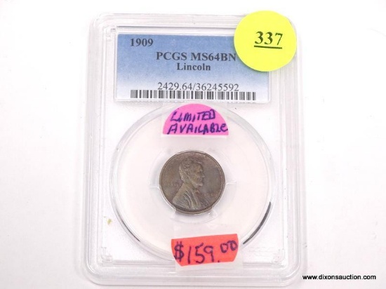 1909 LINCOLN WHEAT PENNY - MS 64 BN - GRADED BY PCGS #2429.64/36245592.