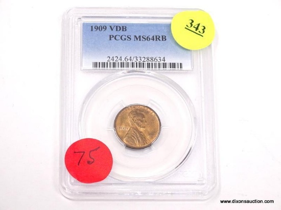 1909 VDB LINCOLN WHEAT PENNY - MS 64 RB - GRADED BY PCGS #2424.64/33288634.