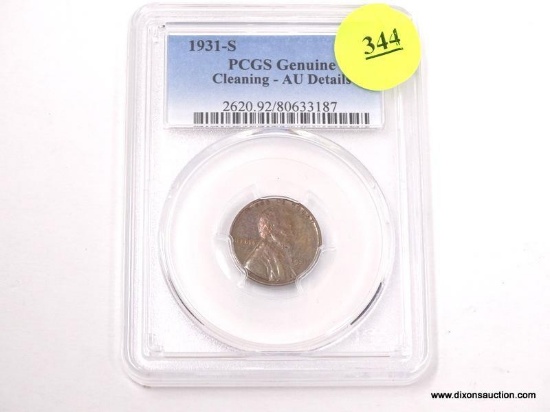 1931-S LINCOLN WHEAT PENNY - GENUINE CLEANING - AU DETAILS. GRADED BY PCGS #2620.92/80633187.