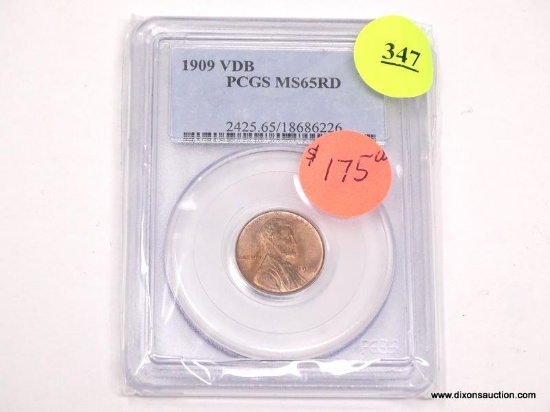 1909 VDB LINCOLN WHEAT PENNY - MS 65 RD - GRADED BY PCGS #2425.65/18686226.