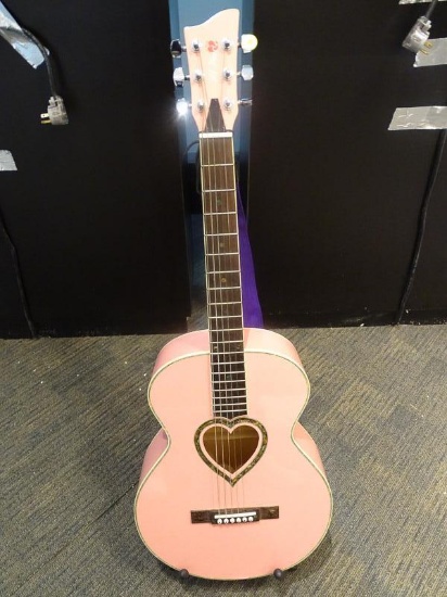 (SC) J.J. HEART PINK ACOUSTIC GUITAR. ITEM IS SOLD AS IS WHERE IS WITH NO GUARANTEES OR WARRANTY. NO