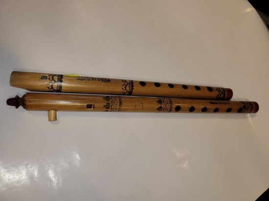 (SC) 2 HANDMADE IN INDIA FLUTES WITH MATCHING PATTERN. ITEM IS SOLD AS IS WHERE IS WITH NO