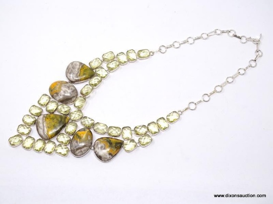 .925 RHODIUM 18"-24" AAA LARGE SPECTACULAR HANDMADE BUMBLE BEE GEMSTONES; WITH FACETED CITRINE