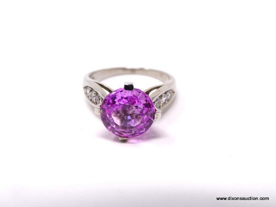 .925 AAA TOP GORGEOUS ROUND FACETED OVER 3 CTS; PINK PLATINUM PINK TOPAZ WITH 6 WHITE DIAMOND CUT