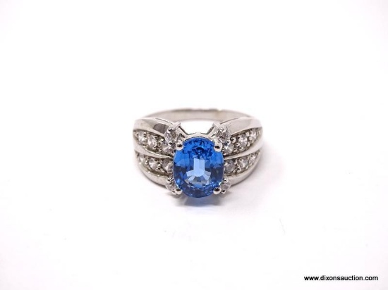 .925 AAA TOP QUALITY 3.0 CT OVAL BEAUTIFUL LONDON BLUE CENTER STONE WITH 16 DIAMOND CUT WHITE