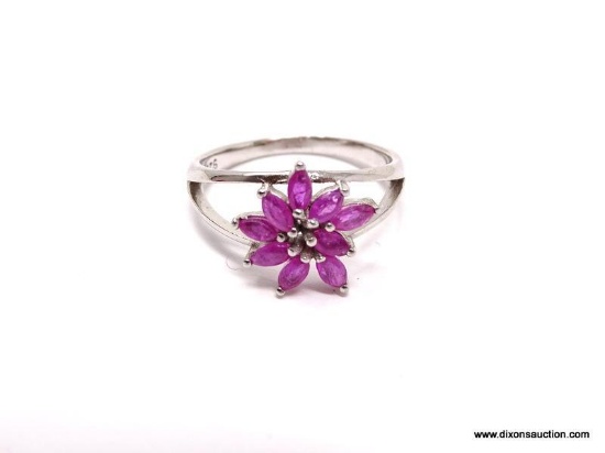 .925 AAA BEAUTIFUL PINK MOZAMBIQUE RED RUBY FLOWER; SIZE 9 RING; NEW! - SRP $95.00