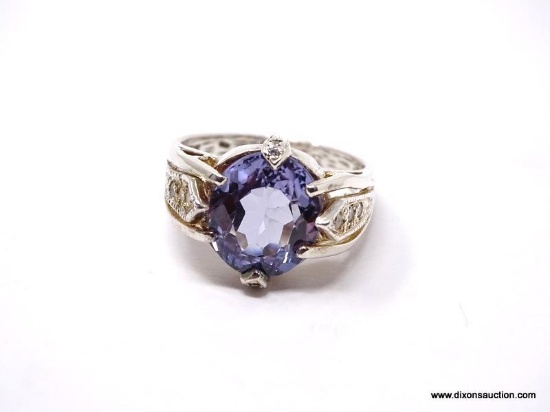 .925 UNHEATED OVER 6 CTS; CHANGE COLOR BLUE TO VIOLET OVAL FACETED WITH SIDE WHITE SAPPHIRES CROWN