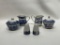 (1A) CHURCHILL BLUE AND WHITE CHINA CREAMER SUGAR SETS INCLUDING BLUE WILLOW, AND CURRIER & IVES