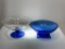 (8H) TWO FOOTED COBALT BLUE GLASS BOWLS (PRINCESS HOUSE AND DEPRESSION) 10 AND 9 INCH