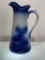 (8H) VINTAGE STAFFORDSHIRE STONEWARE PITCHER STAG / DEER BLUE AND WHITE GLAZE (13 INCH HEIGHT)