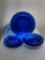 (1A) PYREX CORNING COBALT BLUE FESTIVA GLASS SET OF 4 DINNER PLATES (11 INCH), SALAD PLATES , BOWLS.
