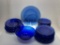 (8H) ASSORTED COBALT BLUE GLASS TABLEWARE INCLUDING SALAD PLATES, SERVING BOWL AND MORE. BRANDS