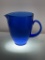 (9I) VINTAGE COBALT BLUE GLASS PITCHER WITH TEXTURED PATTERN (7 3/4 INCH HEIGHT)
