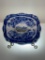 (9I) ANTIQUE BLUE TRANSFERWARE CHINA DISH COVER. POSSIBLY RIDGEWAY, NO MARK. 8.5 X 7.25 INCHES