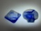 (9I) COBALT BLUE SLAG GLASS 4 INCH ASHTRAYS SHELL & SQUARE, MARKED MADE IN USA